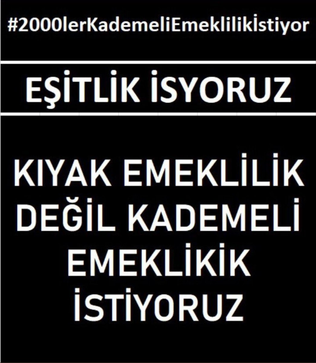 Herkes için adalet, eşitlik istiyoruz!
1999 Sonrası İçin En Adil Çözüm;
09.1999/09.2001-46 Yaş
09.2001/09.2003-48 Yaş
09.2003/09.2005-50 Yaş
09.2005/09.2008-52 Yaş
Bu şekilde tüm vatandaşları kapsayan evresel bir kanun olmuş olur.
<a href="/RTErdogan/">Recep Tayyip Erdoğan</a> <a href="/kilicdarogluk/">Kemal Kılıçdaroğlu</a>
#2000LereADALET