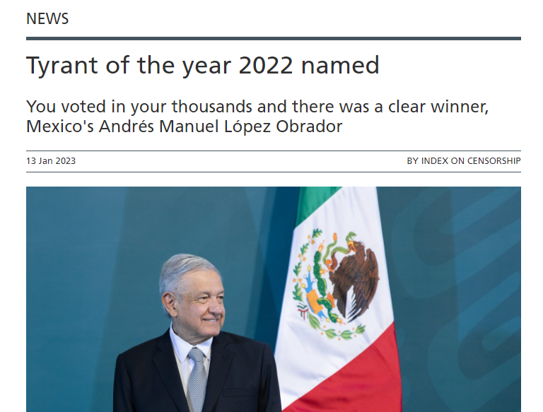 SenderoDerecha's tweet photo. Mexico´s president is named Tyrant of the year 2022 https://t.co/mCzxkdIbEM