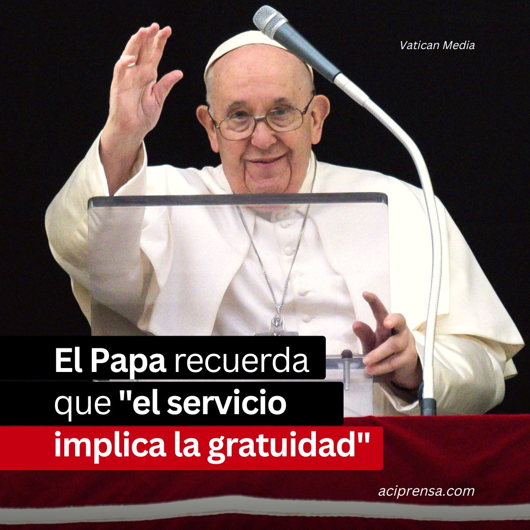 aciprensa's tweet photo. El Papa dijo hoy en el Ángelus que “liberarse de los propios apegos y saber hacerse a un lado" es "el paso decisivo para crecer en el espíritu de servicio", y animó a servir a los demás con gratuidad y cuidarlos sin ventajas para uno mismo.⁣ https://t.co/IZ2pPMRqdw https://t.co/35YN4JTBK6