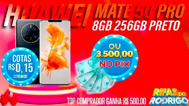 💥💥💥 [ÚLTIMOS 75%] HUAWEI MATE 50 PRO 8GB 256GB PRETO, OU R$3.500 NO PIX!!! 💥💥💥 

💰Cotas a R$0,15 (quinze centavos)

🔥Top comprador leva um Pix de R$500!!

🔗 Link pra participar: bit.ly/3ZxLId8