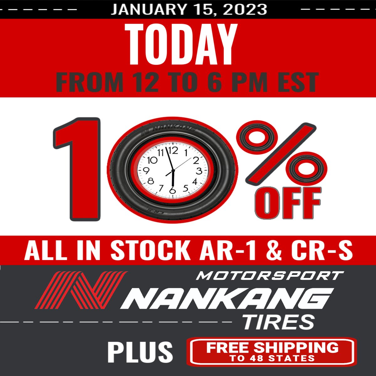 Don't Wait Because This Will Be Over In A FLASH! 
THIS OFFER IS GOOD TODAY, JANUARY 15, 2023 FROM 12-6PM EST. Just A Couple Hours Left! philstireservice.com
#Nankang #NankangTires #becauseracecar #scca #nasaproracing  #philstireservice  #readytorace #raceseason