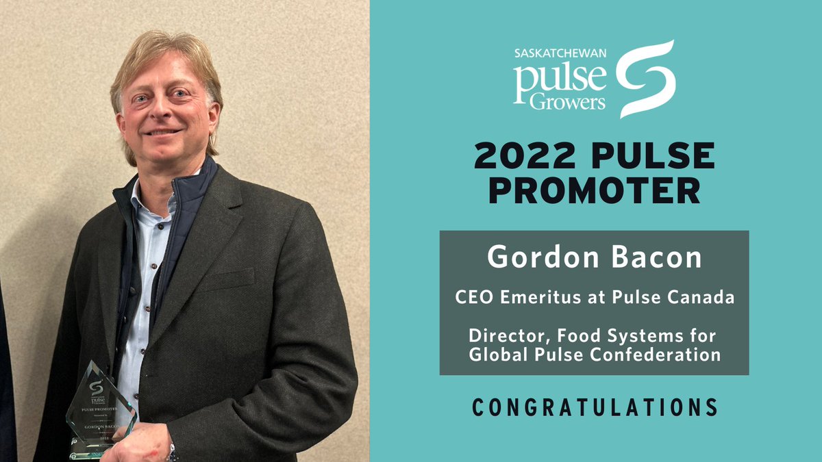 Gordon Bacon, former CEO, <a href="/pulsecanada/">Pulse Canada</a> and Canadian Special Crops Association, has been recognized for the innovation he has brought to the pulse industry with the Pulse Promoter Award: ow.ly/EgoG50Mmarq #pulses #AgTwitter #WestCDNAg