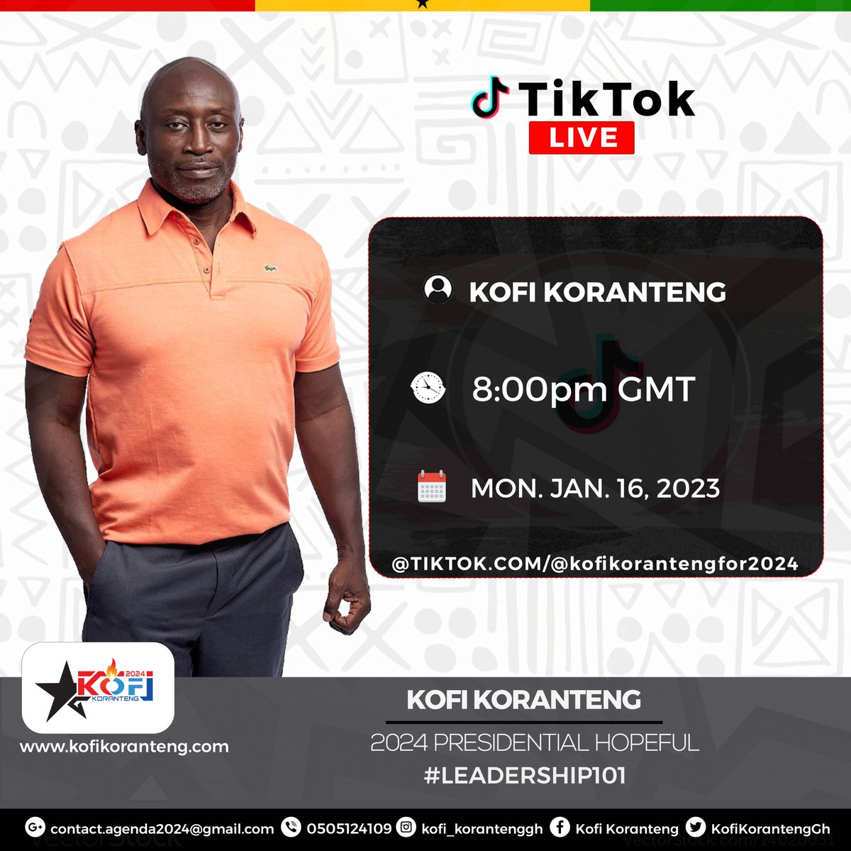 Hello, 

I will be live on TikTok tomorrow to interact with the youth. 

Don't miss it. 

#KofiKorantengfor2024
#FireNPPandNDC
#TimeForRealChange