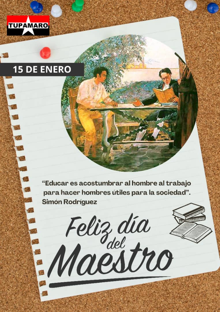 "El Maestro de niños debe ser sabio,ilustrado,filósofo y comunicativo, porque su oficio es formar hombres para la sociedad" Simón Rodríguez 

Feliz Día a esos hombres y mujeres que día a día aportan su granito de arena para la construcción de una sociedad mejor #ComunaYProduccion