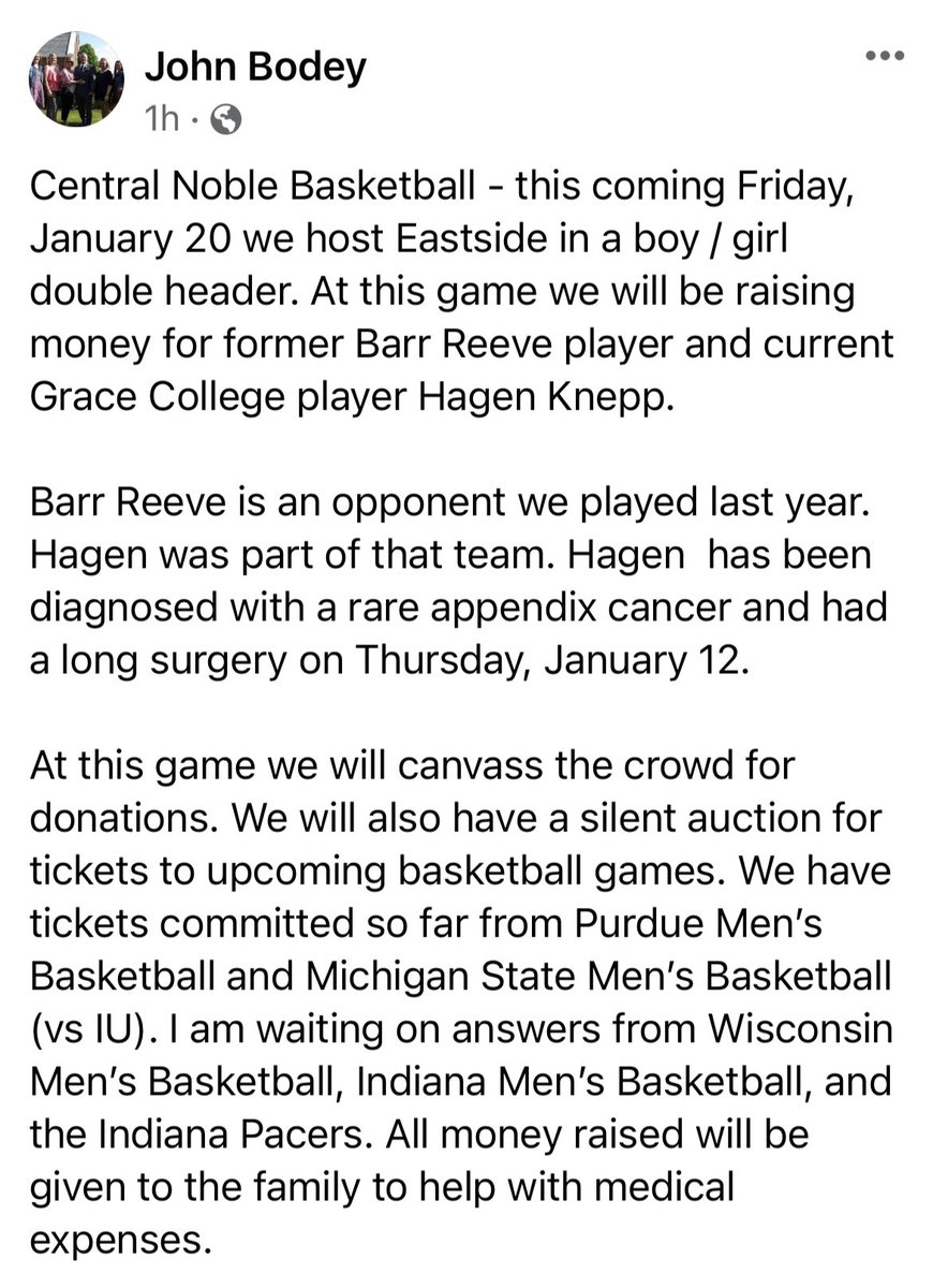 coachthompson44's tweet photo. Absolutely floored by @JohnBodey1 and the @CentralNoble community’s generosity. @CentralNobleAD #HagenStrong #biggerthanbasketball https://t.co/IPYFfVWFKY