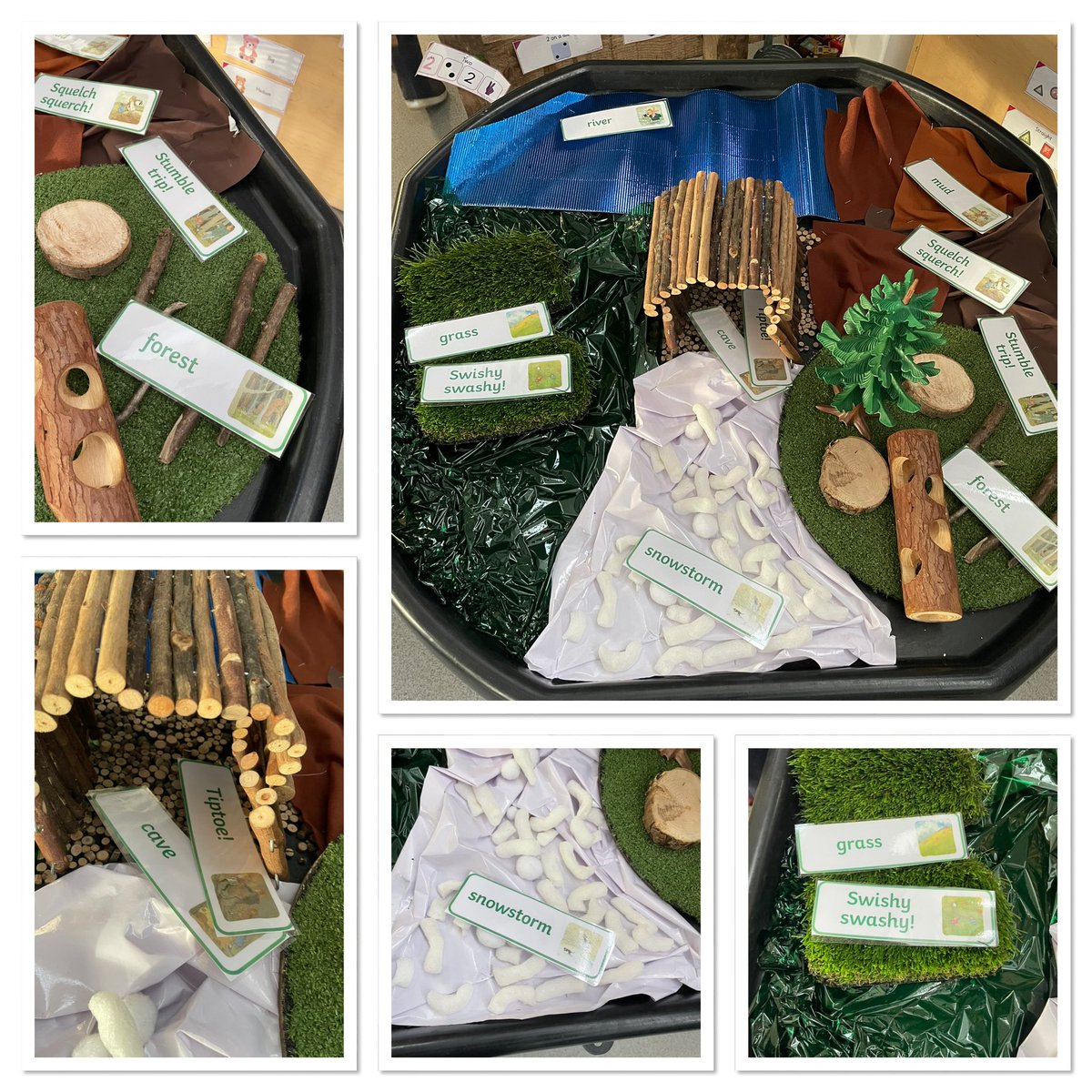 ‘We’re Going on a Bear Hunt’ tuff tray all ready for retelling the story in Nursery this week <a href="/BartonMossCPS/">BartonMossCPS</a> #literacyeyfs #wearegoingonabearhunt