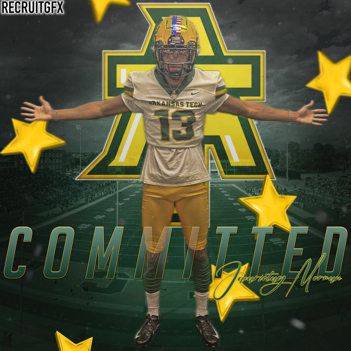 JayMorman4's tweet photo. #AGTG #LinkItUp🔗🟢🟡 COMMITTED. @ATUFOOTBALL @Coach_Shipp @seanasu2000 @ValleyViewFB @ARPrepSports @recruitgfx https://t.co/xggfjwNXLP