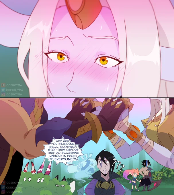 Handholding is Unholy#LeagueOfLegends #LeagueOfLegendsFanArt #ArtofLegends #Soraka #Sett #Aphelios #Kayn #Zoe #Ahri #Xayah #Rakan 
