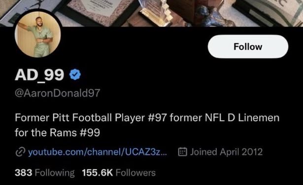 AdamSchefter's tweet photo. On wild-card Sunday, Aaron Donald briefly labeled himself a “former” Rams D lineman, only to update it shortly after: https://t.co/Cx2qvyT5bF