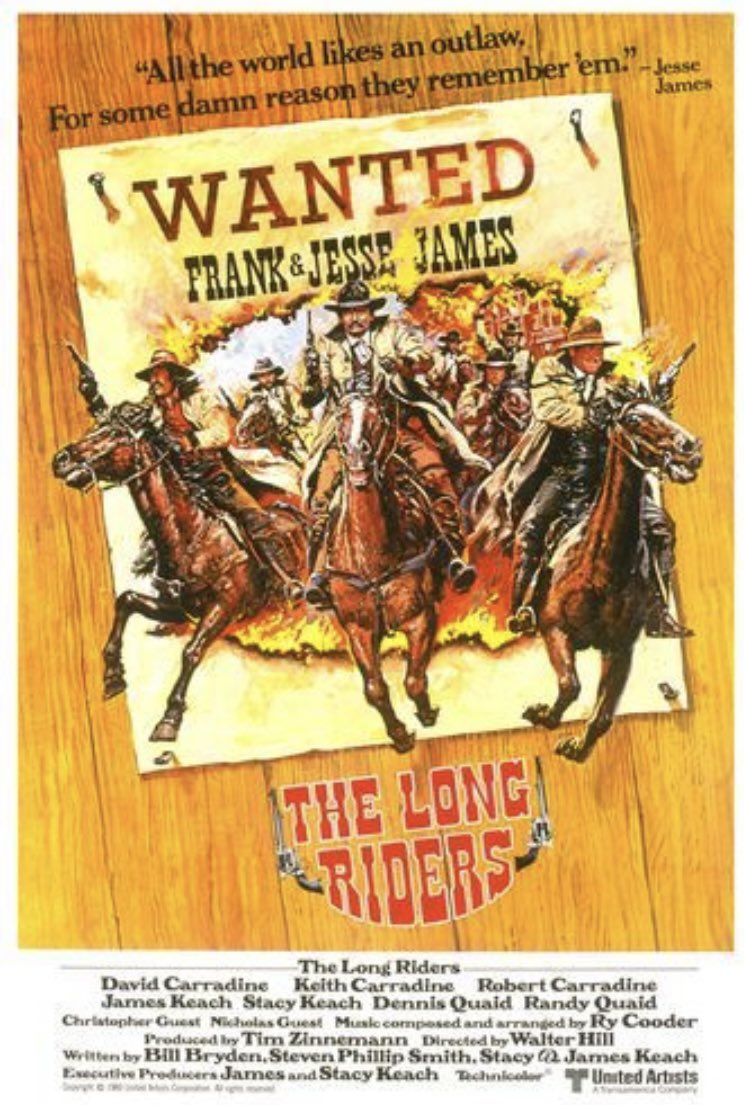 UnitedArtists released two westerns in 1980: the infamous, industry-crippling Heaven’sGate (which I still like despite its misappropriated extravagance and dearth of star-power) and WalterHill’s crackling TheLongRiders with strong performances and solid action sequences. 🤠 🍿