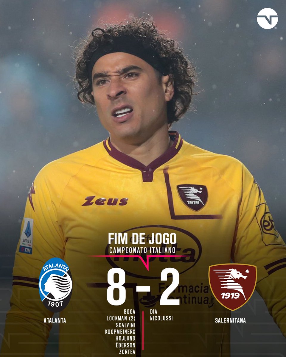 TNTSportsBR's tweet photo. EITA PORR@! 😳😳😳 Com Ochoa como goleiro, a Salernitana tomou OITO, repito, OITO GOLS da Atalanta! TEVE ATÉ GOL DO BOGA! 😮 #SerieA https://t.co/l4zHsw19v5