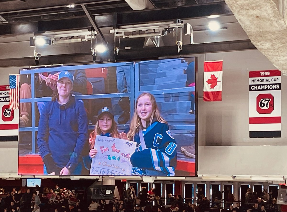 ⁦<a href="/OGHAhockey/">OGHA - Ottawa Girls Hockey Association</a>⁩ own Angie Brown received the ⁦<a href="/TELUS/">TELUS</a>⁩ EmpowerHER coaching award during today’s ⁦<a href="/Ottawa67sHockey/">Ottawa 67’s</a>⁩ game. On the jumbo screen with Brielle Loeschmann and Alexa McAninch of U11. Congrats!