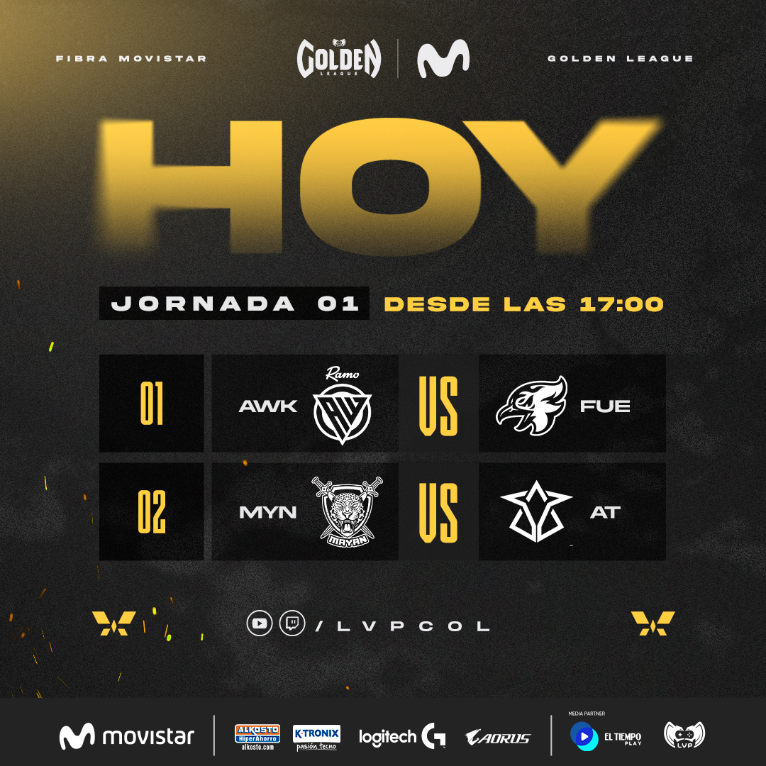 LVPcolLoL's tweet photo. ¡Muy pendientes! 🇨🇴

En contados minutos comienza la primera jornada de la #FibraMovistarGolden 👀

En el menú del día tenemos ✍️: 

1⃣ @awkAwk_Gaming vs @fuegocw 
2⃣ @TeamMayan vs @AethernumE 

Ambos enfrentamientos en ida y vuelta 👌

🎥https://t.co/RKohqIDKLT https://t.co/w2A1giXDWH