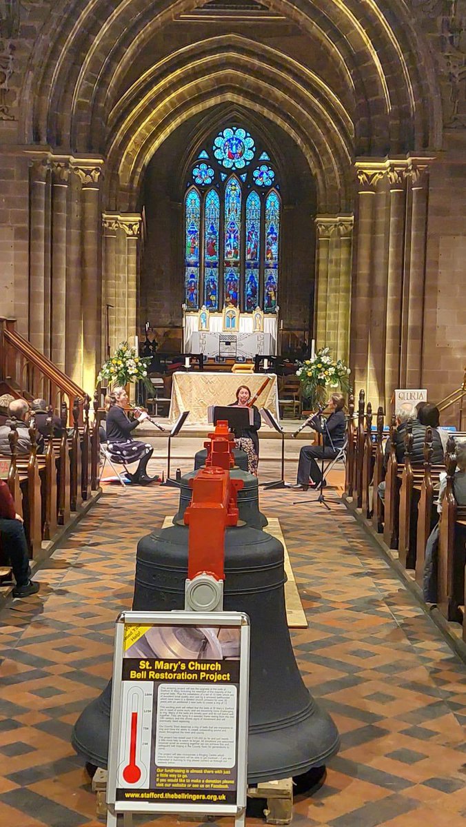 McrReedTrio's tweet photo. How fantastic to return to @StaffordChurch yesterday for our 1st concert of 2023. Such a warm welcome from the audience &amp; it was wonderful to play amongst the bells!  Our programme included Scott Joplin, Mozart &amp; Rosemary by Frank Bridge, beautifully arranged by @Quiltquaver https://t.co/s2QtM3hhMH