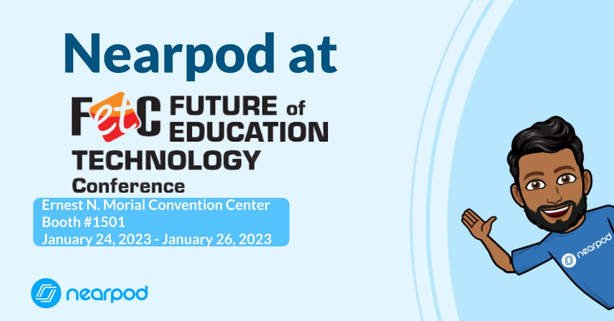 Matthew Quintana (@quintana_matt) on Twitter photo It's time to get geared up for #FETC23 in New Orleans. If you are going to be in NOLA too from January 24, 2023 through January 26, 2023 stop by booth #1501 and say hello to our @Nearpod team. If you are interested in learning more but not headed to FETC, let's connect. It's time to get geared up for #FETC23 in New Orleans. If you are going to be in NOLA too from January 24, 2023 through January 26, 2023 stop by booth #1501 and say hello to our @Nearpod team. If you are interested in learning more but not headed to FETC, let's connect.