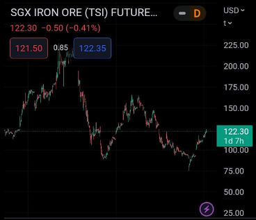SmallCaps_asx's tweet photo. when did #ironore price get to $122 ! i must have been sleeping https://t.co/mGWarKW5ic