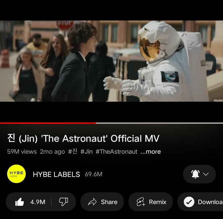 jin__cl's tweet photo. [📌| 15.01.23]  El MV de " The Astronaut" de #JIN superó las 59M de reproducciones en Youtube.

©️theJINPRINT

#BTS #BANGTAN #MOTS7 #BE #BUTTER #PROOF #ARMY #BTSCL

Toña🌼 https://t.co/bD9VUVguqn