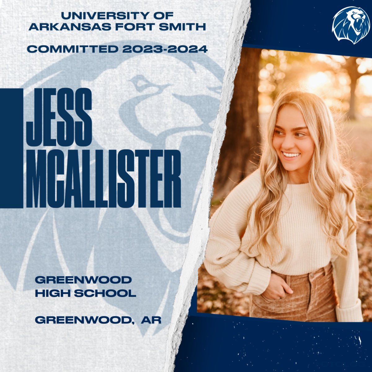 COMMITTED!!!  Welcome to the Lion Family Jess McAllister! Jess is an all around talented athlete. She has been involved in competitive cheerleading since as young as she can remember.  We can't to watch all your hard work on the team next season! Welcome to the LION FAMILY!