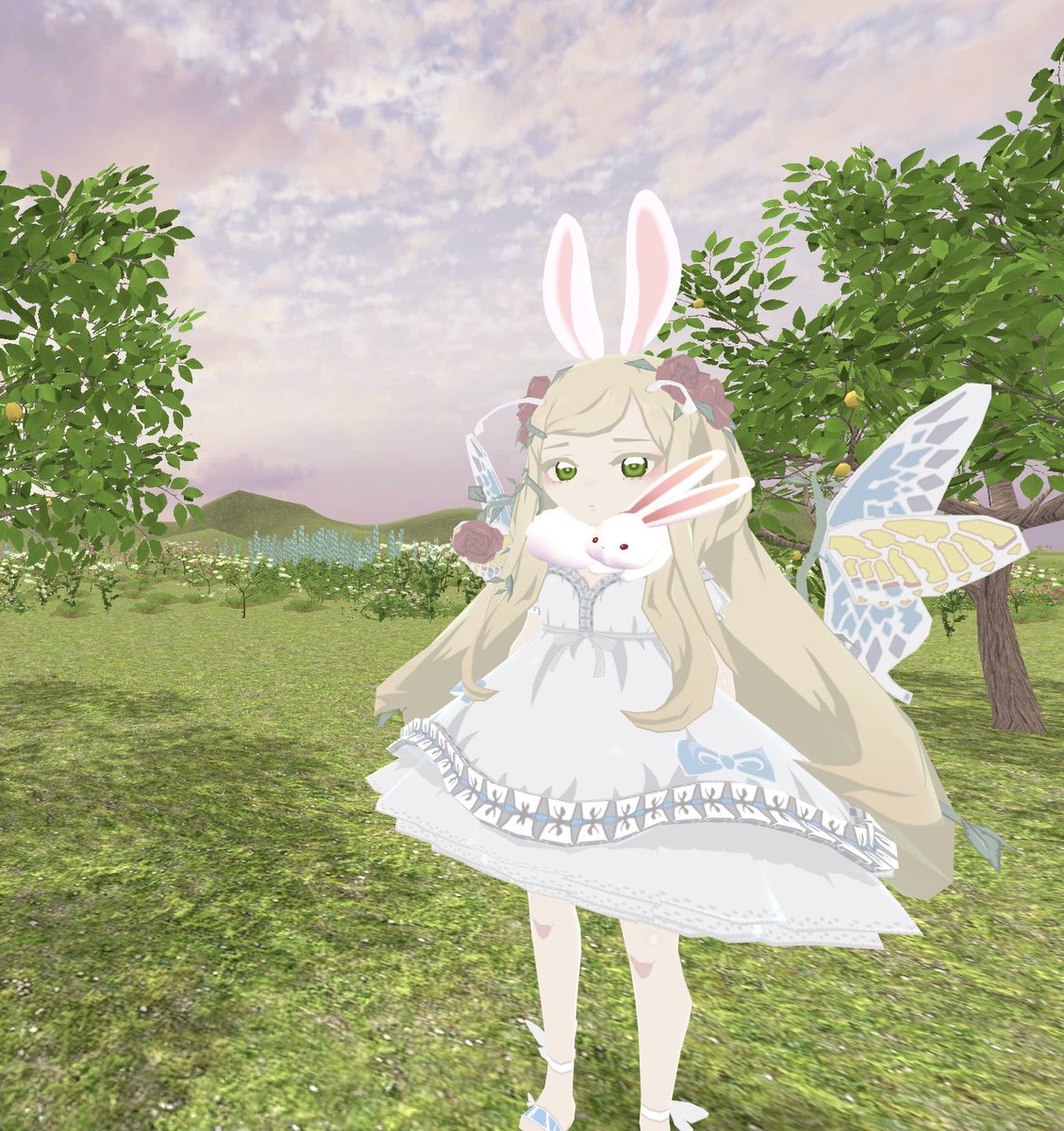 coco_wanwan_'s tweet photo. ココのティールームに
お庭を作成中。。♪

ここでピクニックがしたい！

画面で見るのと VRで見るのと
全然違ってて
またやり直さないと。

ほんとは
たんぽぽ娘の丘を作りたいけど
今の私の力量では
重くなってしまう。。
でも何と��く、ね。

#VRChat   #oneroommaker https://t.co/YPPi0I8ttP