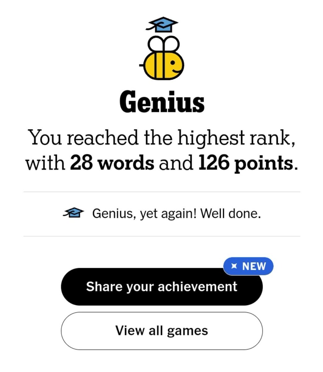 Ragarath98's tweet photo. Day 362-365: Finally, one year! Still can't believe it. This game saved my life in so many ways and it's all thanks to this wonderful community that just by posting and writing on the forum gave me strength to carry on. Thanks you all!
#spellingbee #Nytspellingbee  #nytsb https://t.co/2VLcmcJs8N