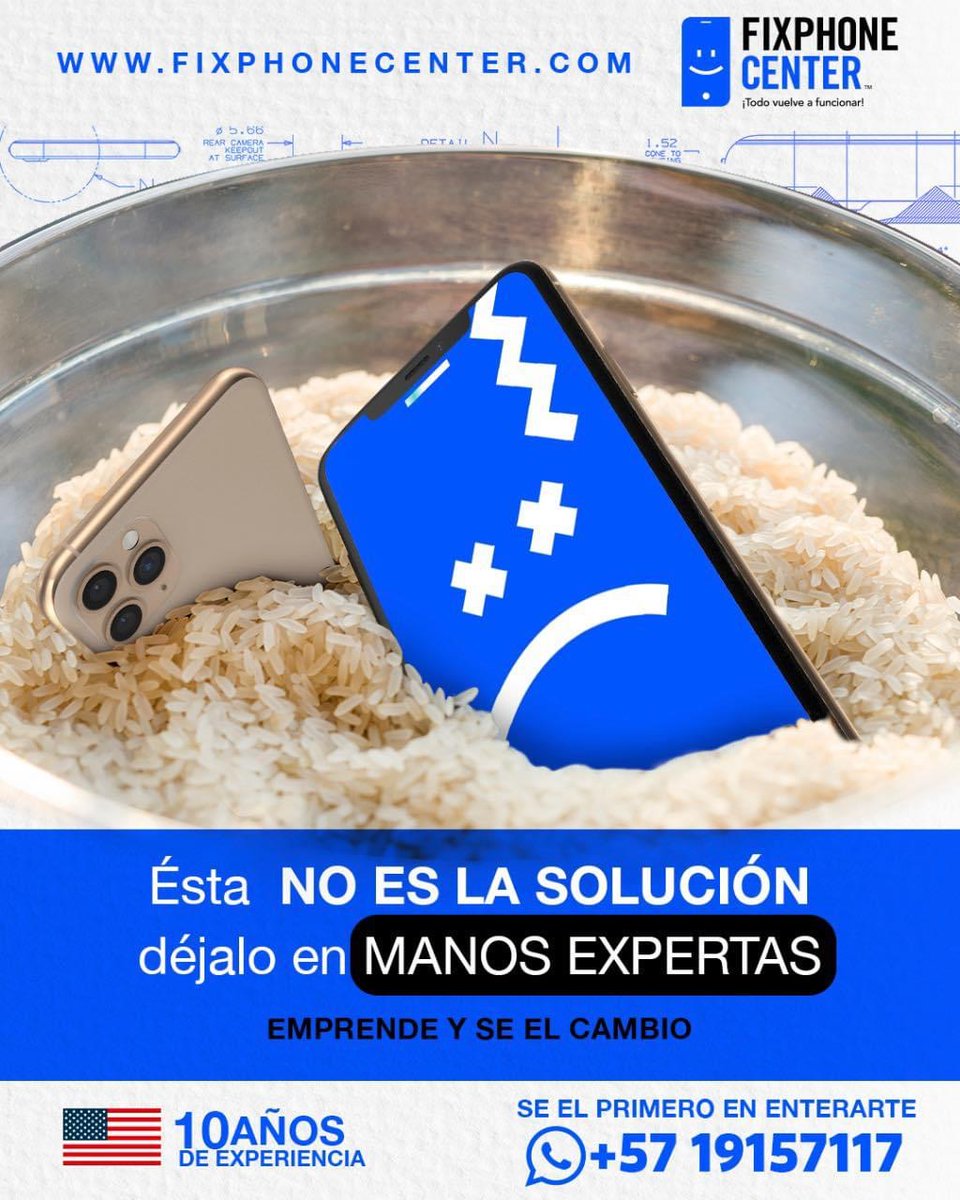 FixphonecenterC's tweet photo. El arroz no va a salvar tu teléfono! 
Hay miles de personas que dejan mojarlo y no saben a dónde repararlo. Cotiza una franquicia👇
WhatsApp:+1 212 461 0678
WhatsApp:+57 1 9157117
https://t.co/uWraNOzwwV
#fixphonecenter
#fixphonecentercolombia #franquicia #reparaciondecelulares https://t.co/8GO5v4DrG2