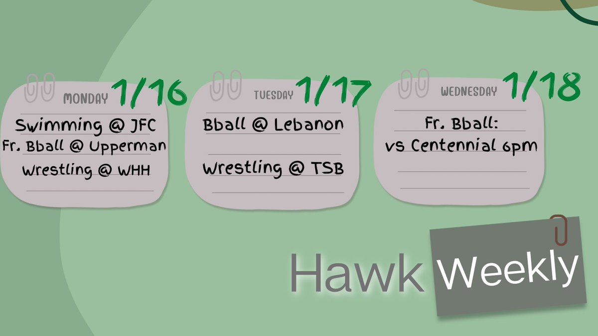 G_HillAthletics's tweet photo. Get your planners out to match ours!!
Busy week for our Hawks:
@ghhsswimming finishing up the regular season…
#MatHawks and #HoopHawks halfway through the 2nd half… https://t.co/Z8TnCd5g26