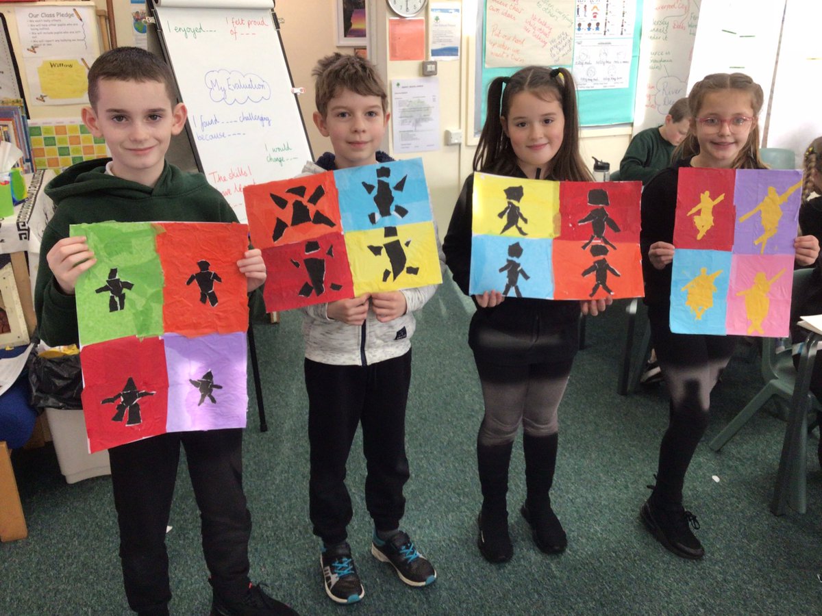 OJS_Year4's tweet photo. During Art Week, we found out about lots of artists and we used some of their work to inspire our own artwork. Our colourful backgrounds were inspired by Andy Warhol and we used Ellen Fasthuber-Huemer’s work to inspire our figures. #OJSArt https://t.co/mIKVF09VsC