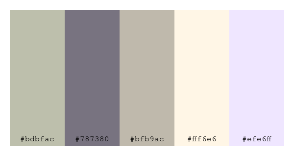 ColPaletteBot's tweet photo. Beep beep, here's a pretty color palette for you!
color-scheme.js parameters used:
- hue: 279
- variation: pale
- colors: #bdbfac, #787380, #bfb9ac, #fff6e6, #efe6ff
Have a lovely evening!
#twitterbot #colorpalette #colors #palette #prettycolors https://t.co/gN0xrwY96H