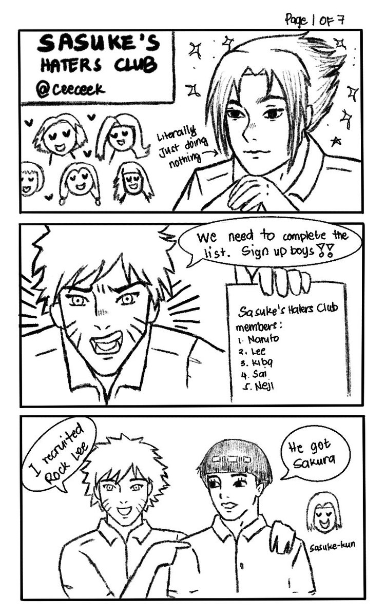 CeeCeeK's tweet photo. Sasuke’s Haters Club 1/2 
#naruto #sasuke #kiba #rocklee #neji #shikamaru #temari #gaara #kankuro #shikatema #sasunaru #Narusasu https://t.co/sD8T9ZY7pI