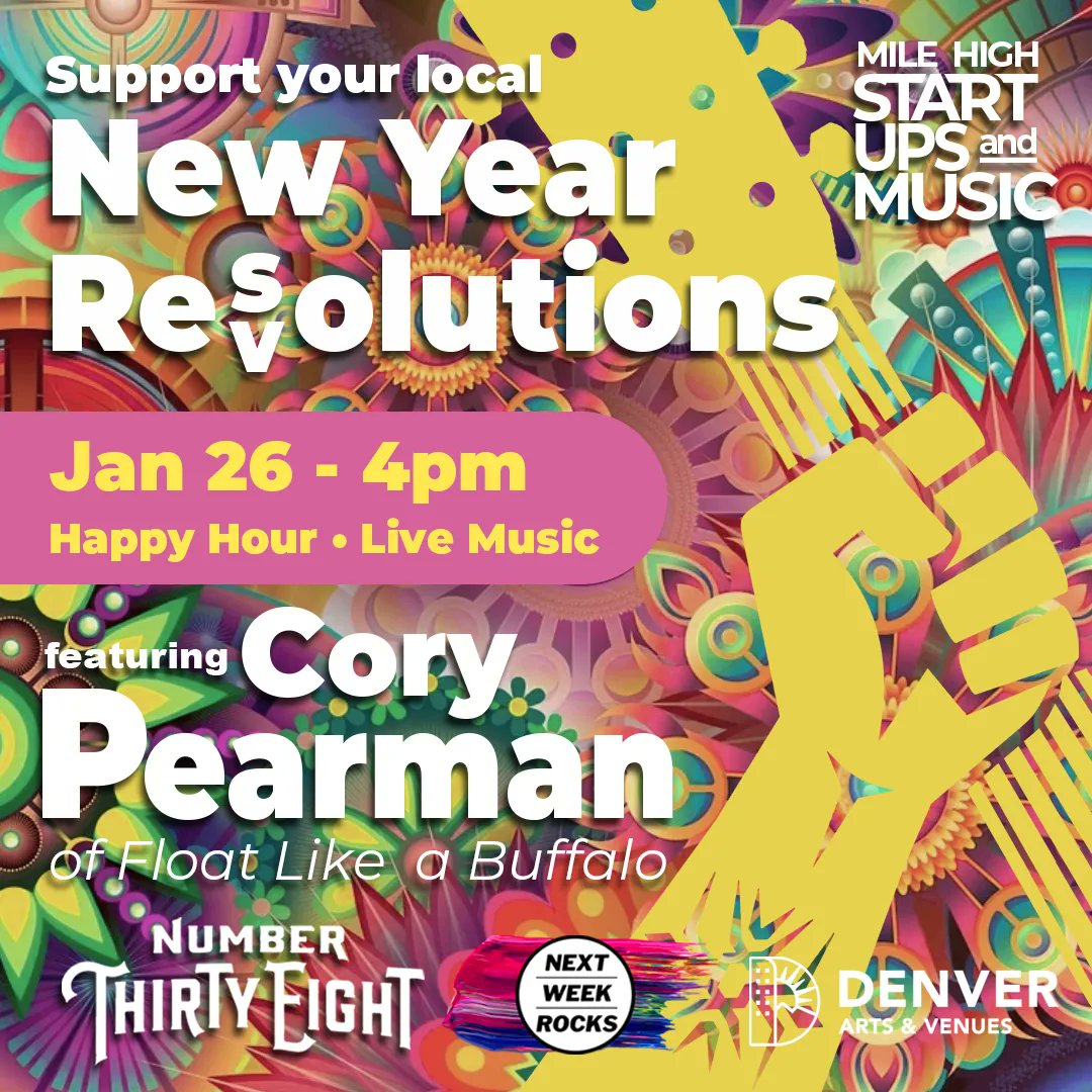 Join Mile High Startups and Music Jan 26 for local magical musician Cory Pearman of Float Like a Buffalo on Number 38's indoor stage. Free for everyone to enter, 4pm - 7pm for happy hour drinks, live music, and the best startup community around.  buff.ly/3H67cGz .