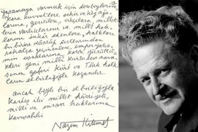 zinezedann's tweet photo. @cfrkrn Nazım Hikmet’in anne tarafından akrabası olan Kamuran Bedirxan’a yazdığı mektup. https://t.co/fK3gn0yEkb