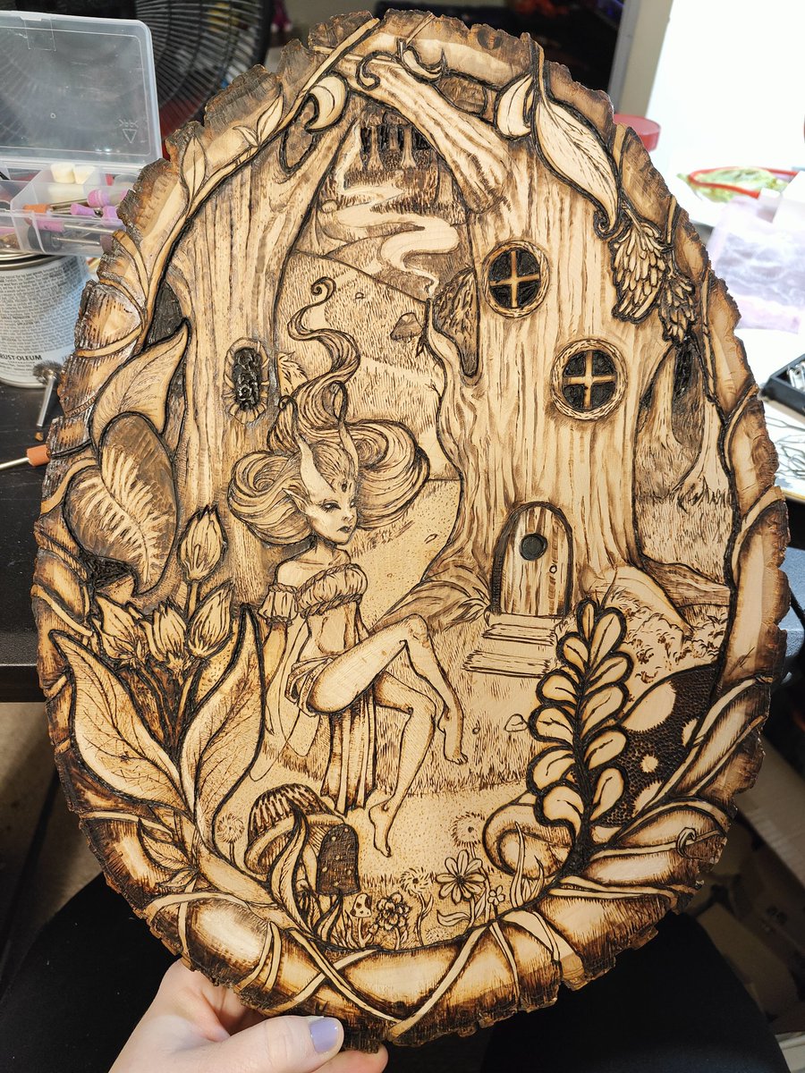 Work in progress of my latest #pyrography piece. #fae #woodburn #pyrographyart #woodburnart #witchyart #witchartist #faeries