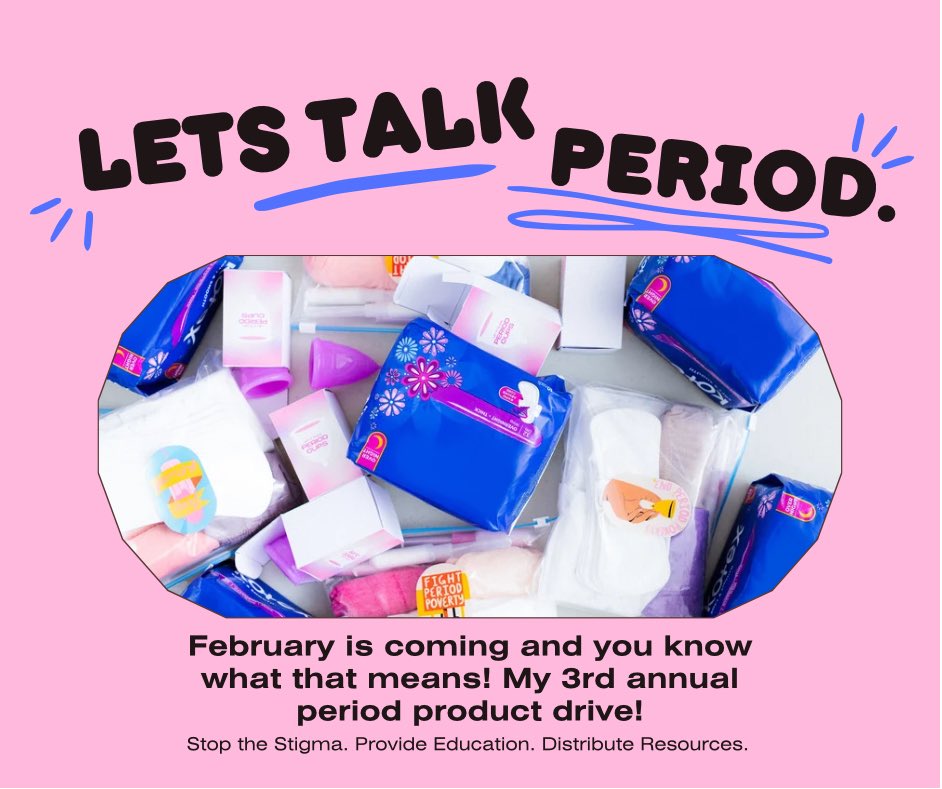 tapp_kathryn's tweet photo. ATTN 📣: 2 weeks until my 3rd annual #periodproduct drive kicks off! Stay tuned for ways to participate and educate 🙃 #academictwitter #academicchatter #socialwork #reproductivejustice #bleedwithdignity #letitflow #criminaljustice #justice #period #letstalkperiod https://t.co/GPELzvVfVR