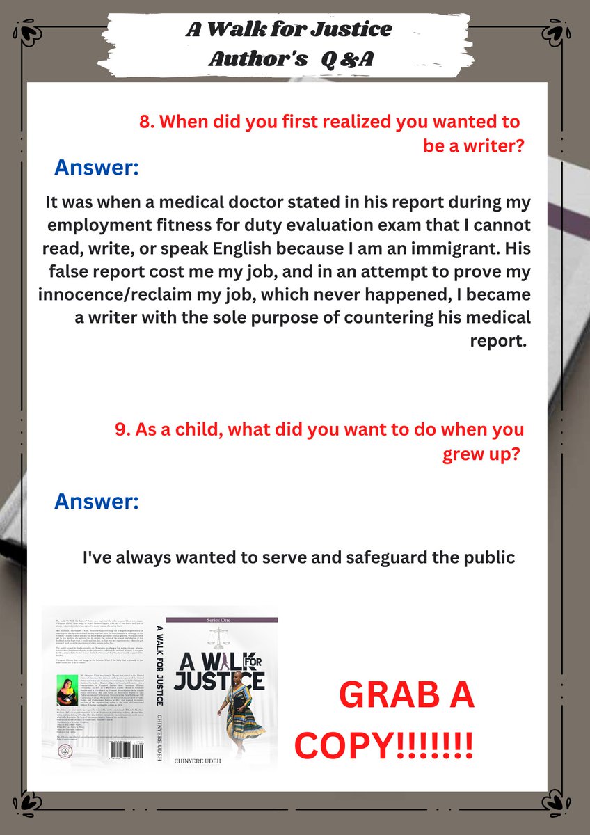 Allmarthas's tweet photo. A Walk for Justice" author's paper interview

What is your own personal walk for Justice? Grab a copy of our book today on Amazon.

#AmericanRead #ukbookstagra #bookloversofinstagra #canadianbookstagram #audiolibrar #AudioReader #bahamasbook #mauritiusbusiness #audiobooklove https://t.co/SzgeKYmBYV
