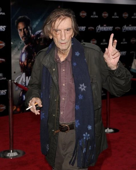tabitj's tweet photo. Harry Dean Stanton at the Avengers premiere no contest https://t.co/wDjVw6z9jd