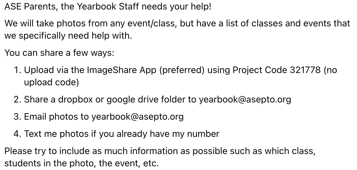 PercyYearbook's tweet photo. Yearbook needs your photos! We are short photos for many classes and a few events. See the photos for more information on the specifics. We always appreciate your help!
#yearbook #yearbookphotos #photos #panthers #photorequest #asepanthers @ASE_PTOHumble @HumbleISD_ASE https://t.co/CVIZsTDgIg