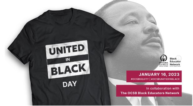 StClareOCSB's tweet image. Don't forget, St. Clare Stars, wear black tomorrow:✨ Monday, January 16, is #ocsbUnitedInBlack Day! This day promotes and encourages our #ocsbFamily to show their support for the Black community by standing firm against racism. #ocsbEquity