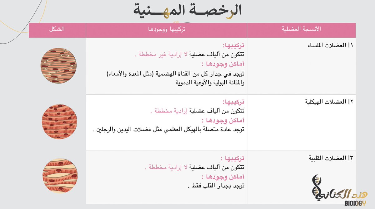 انواع العضلات 
#الرخصة_المهنية_أحياء