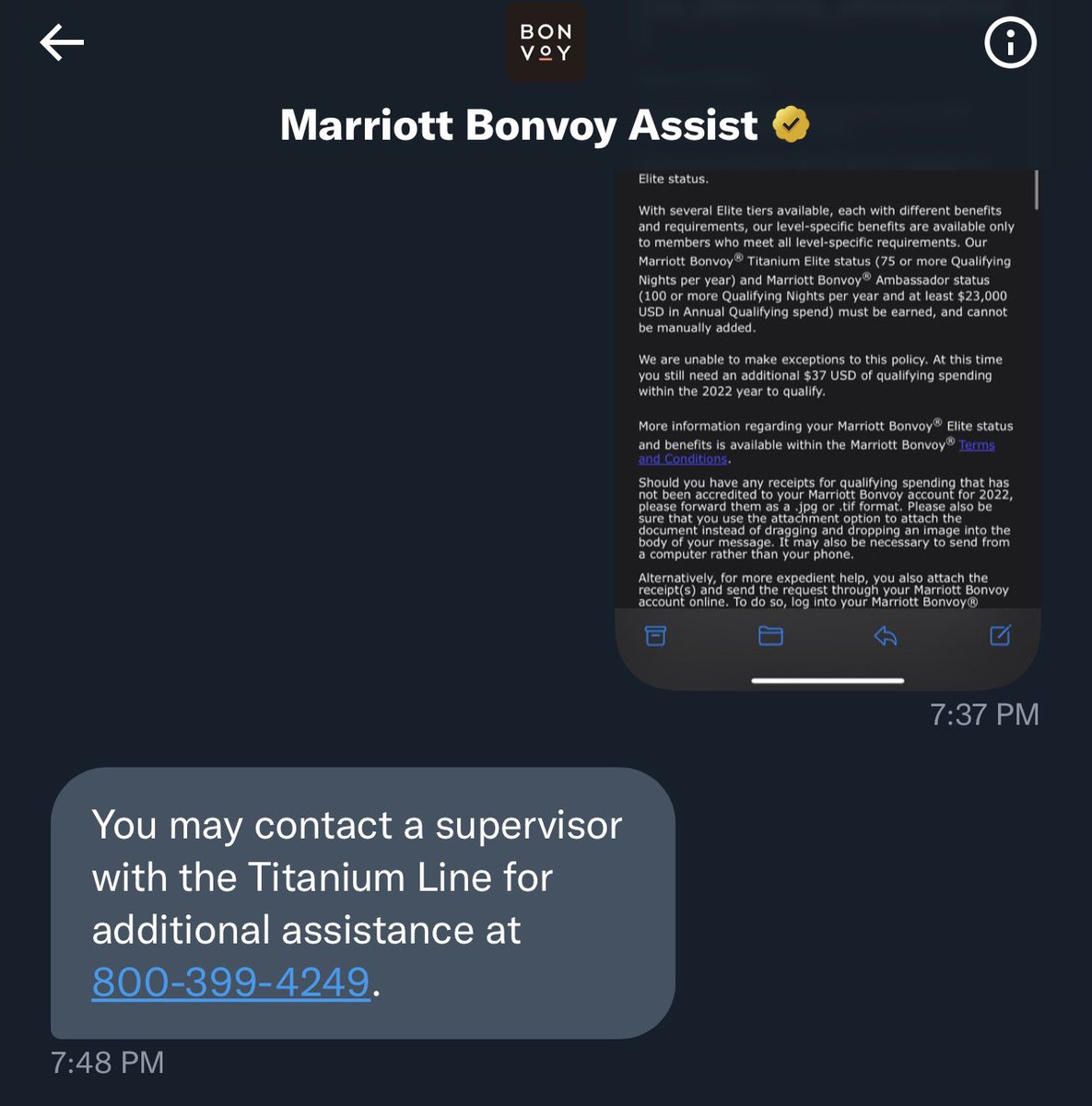 Meechieo22's tweet photo. @Marriott The customer service for this on going issue that I have is ridiculous. The response from your Bonvoy team was very inappropriate. The number they gave me for a titanium customer. Service line is actually trying to get me to subscribe to a device that I don’t need https://t.co/QgEPTDVgaR