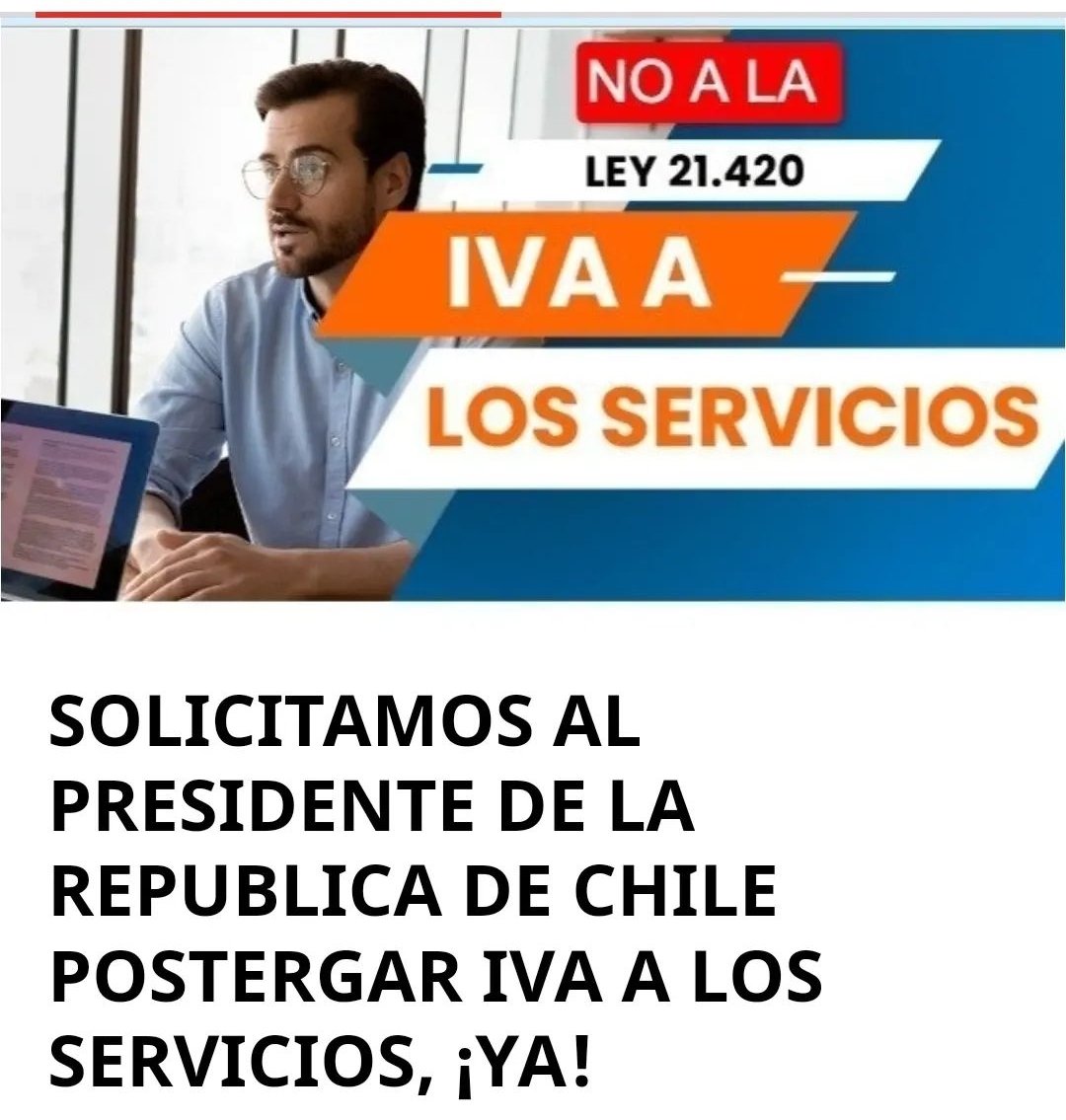 Parisi_oficial's tweet photo. Carta que le enviamos al presidente de la República pidiendo postergar IVA a los servicios para que sea firmada ojalá por cientos de miles de personas. Apoyo si la pueden viralizar por sus redes sociales:

https://t.co/kebQHTtun2 https://t.co/of1dOV5JaV
