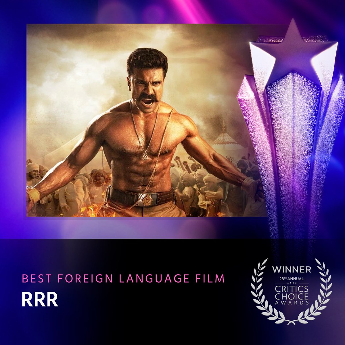 CriticsChoice's tweet photo. Congratulations to the cast and crew of @RRRMovie - winners of the #criticschoice Award for Best Foreign Language Film.
#CriticsChoiceAwards https://t.co/axWpzUHHDx