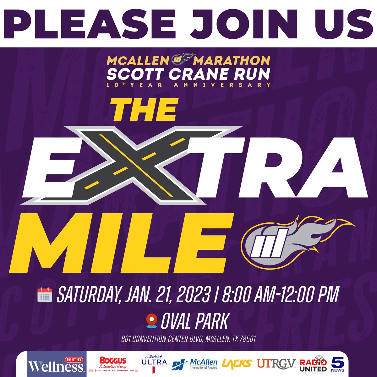 McAllenMarathon's tweet photo. We’re excited for all the updates and improvements we’ve made for this year’s event, especially the addition of The Extra Mile, the post-race event taking place at Oval Park during the McAllen Marathon! Fun for the whole family! We’ve got something for everyone!
#runMcAllen https://t.co/66fPVzxwfq
