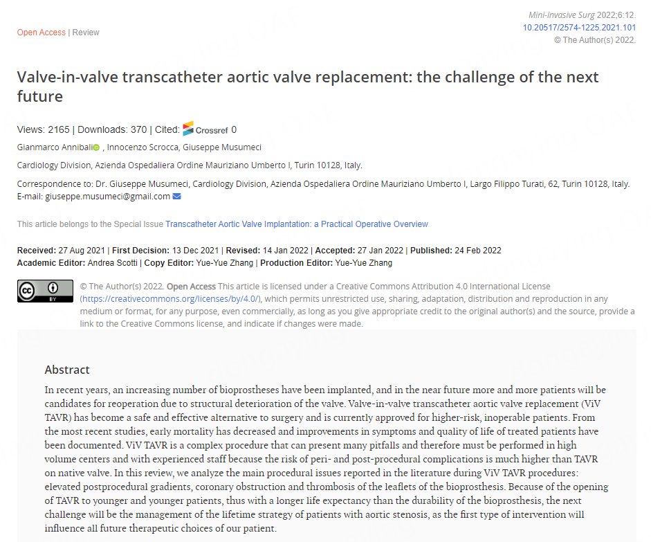 💥Hot article: Valve-in-valve transcatheter aortic valve replacement: the challenge of the next future 🥰Link: misjournal.net/article/view/4… @DrWheatley @gbiondizoccai