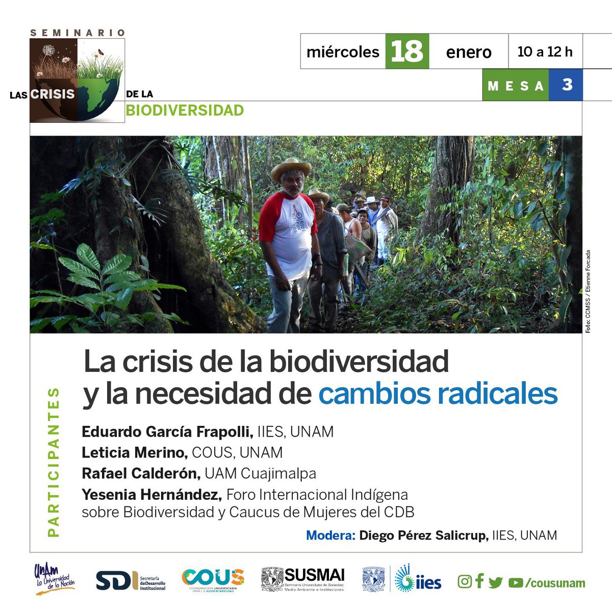 cousunam's tweet photo. Este miércoles los esperamos de 10 a 12 en el seminario la crisis de la biodiversidad y la necesidad de cambios radicales no se lo pierdan por el canal de @cousunam #ayoutube https://t.co/V9Vk5IDCm0