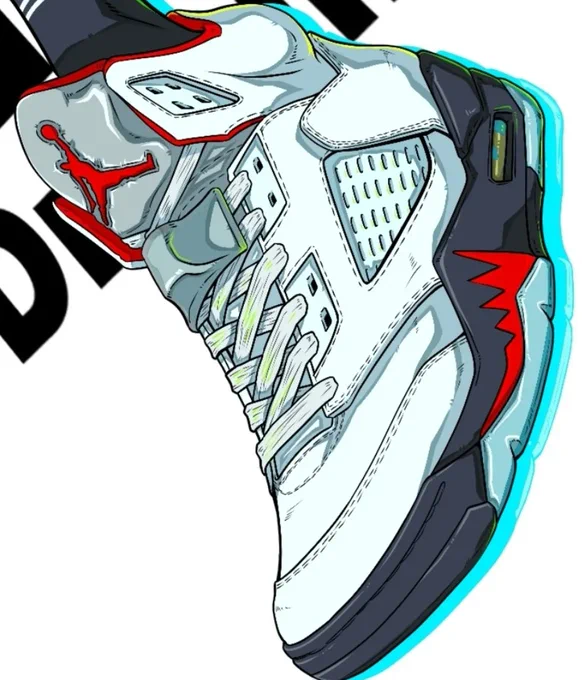 久々に描くAJ5、くるぶし回りの履き心地めっちゃ良いところの形が上手く描けて満足#エアジョーダン #エアジョーダン5 #airjordan5 #スニーカー #スニーカーイラスト #ファイアレッド 