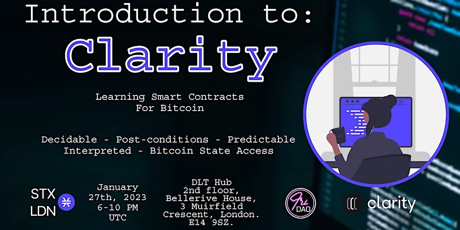 Are you a #developer / #coder in the #London area? 💻

Come join us this month for an Introduction to #Clarity! 🧐😎

eventbrite.co.uk/e/building-on-…

#stacks #eventprofsuk #event #eventprof #btc #stx