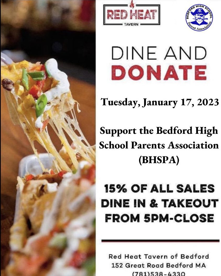 BHSPA Parents (@bhsbucsparents) on Twitter photo Meal planning? We’ve got you covered for Tuesday 1/17! Dine in or take out! The BHSPA supports the students and BHS community by awarding grants to teachers/students, supporting All Night Grad, the Spring Musical, Tenacity Challenge and so much more! <a href="/bhs_galante/">Heather Galante</a> <a href="/BedfordBucs/">BedfordBucs</a> Meal planning? We’ve got you covered for Tuesday 1/17! Dine in or take out! The BHSPA supports the students and BHS community by awarding grants to teachers/students, supporting All Night Grad, the Spring Musical, Tenacity Challenge and so much more! <a href="/bhs_galante/">Heather Galante</a> <a href="/BedfordBucs/">BedfordBucs</a>