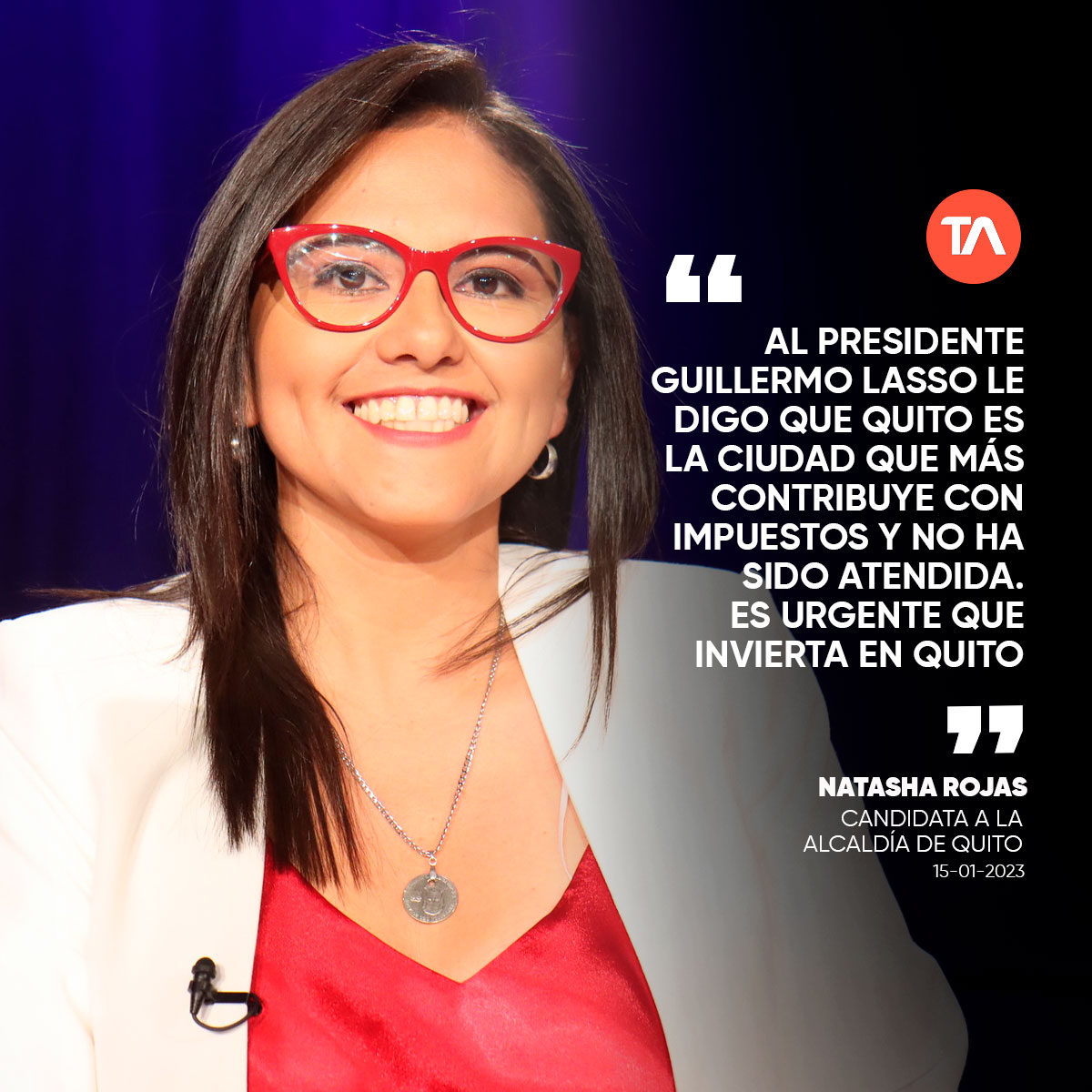 #QuitoDebate2023 | "Al presidente Guillermo Lasso le digo que Quito es la ciudad que más contribuye con impuestos y no ha sido atendida. Es urgente que invierta en Quito”, dice Natasha Rojas candidata a la Alcaldía de Quito por el Partido Unidad Popular
👉ow.ly/vFhS50Mri4p