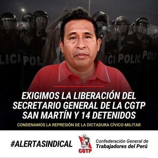 marxistJorge's tweet image. 1/ PERU URGENT ALERT:  
The illegitimate government of Dina Boluarte has proceeded to arrest 14 prominent trade union and social activists in the last few hours, including the gen sec of CGTP union in San Martin region and the president and 7 leaders of the Ayacucho Defence Front