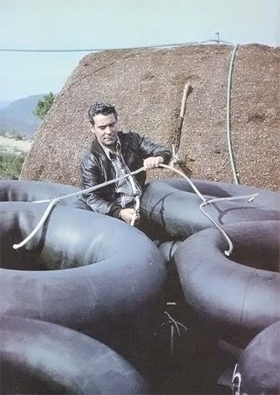 Thinking about Jean Pain an organic farmer who made his own gas for cooking from shredded brushwood he would ferment in a steel tank kept warm inside of a wood compost pile that provided him with domestic hot water, and the gas was stored in tractor tire tubes linked together